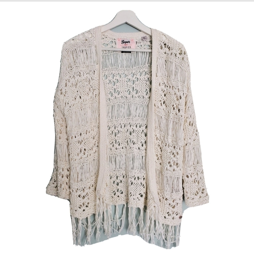SuperDry Tropics Fringe Cardigan White